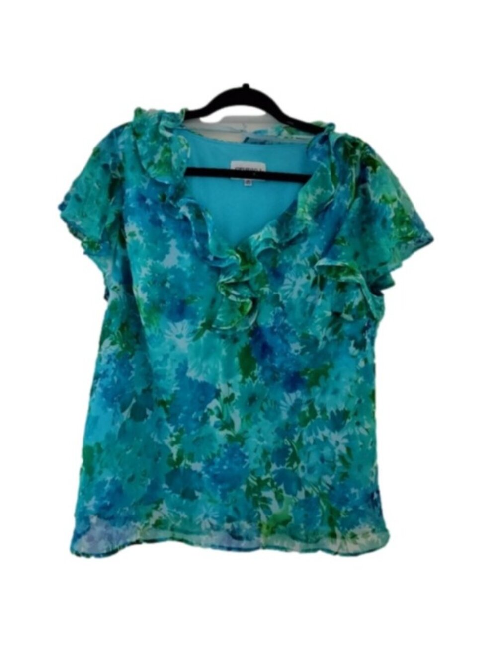 Studio I Floral Ruffle Career Blouse, Multicolor, Size 14W